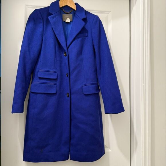 J.Crew single-breasted coat in royal blue Italian Nello Gori wool blend Size 2 - Picture 1 of 3